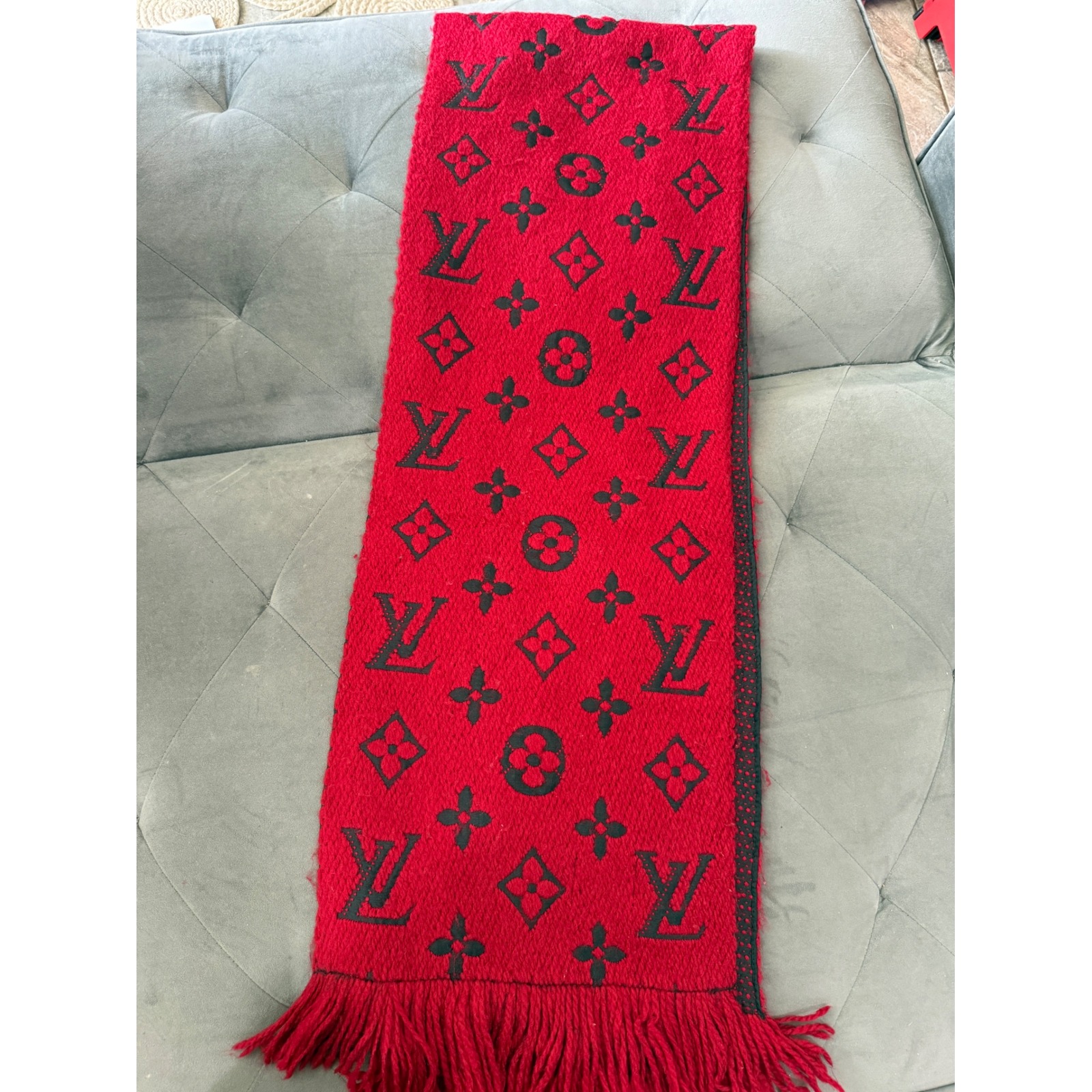 Louis Vuitton Logomania Scarf Red Wool Blend Monogram Jacquard Made In Italy
